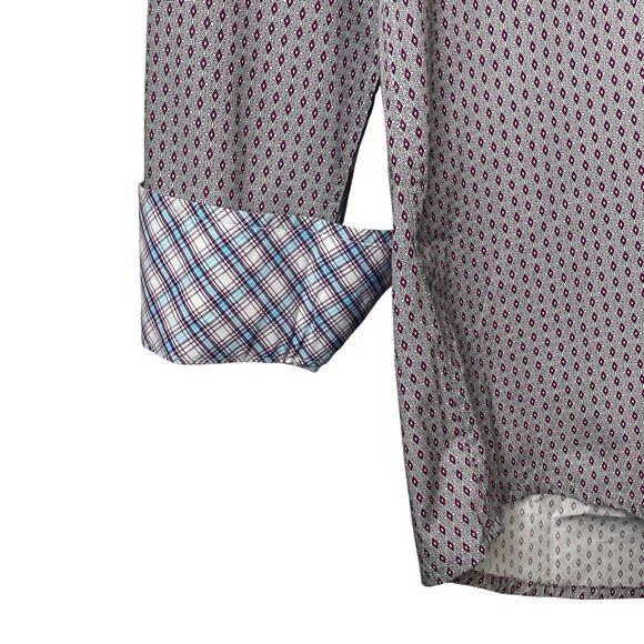 Wrangler George Strait Mens Medium Button Up Shirt Long Sleeve Gray Berry White - Picture 2 of 10